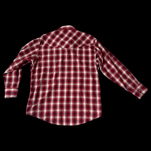 Vintage Plains Western Wear Red Plaid Pearl Snap Shirt XL Cowboy Long Sleeve - Picture 3 of 7